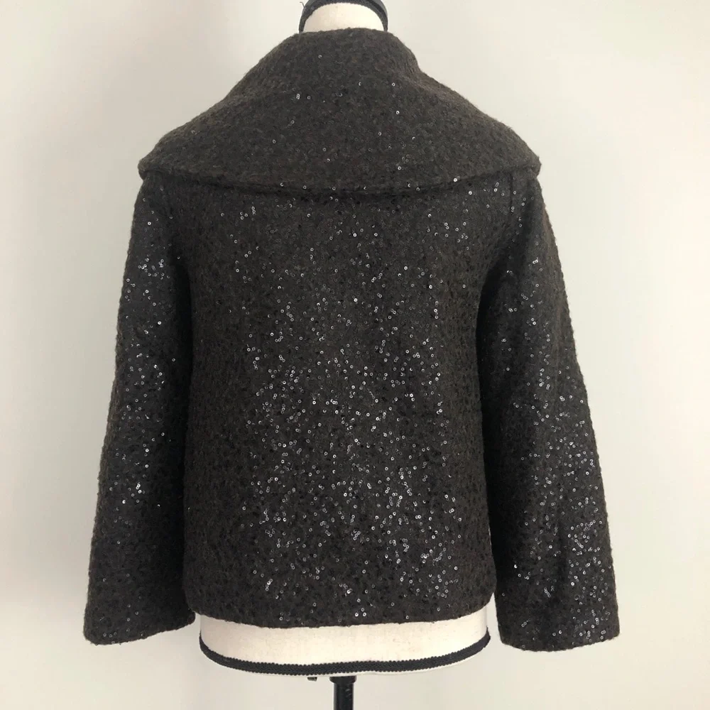 Alice + Olivia Wool Blend Sequin Cropped Coat in Brown